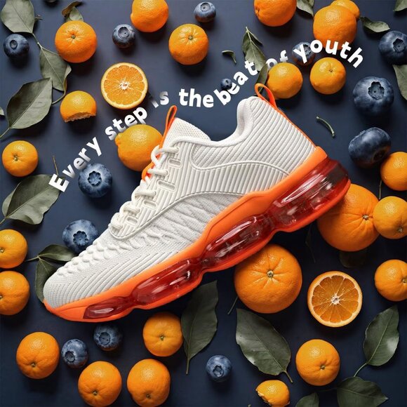 Women Beige Orange Air Cushion Running Shoes Fashion Tennis Sneakers Gym Fitness - Picture 2 of 7